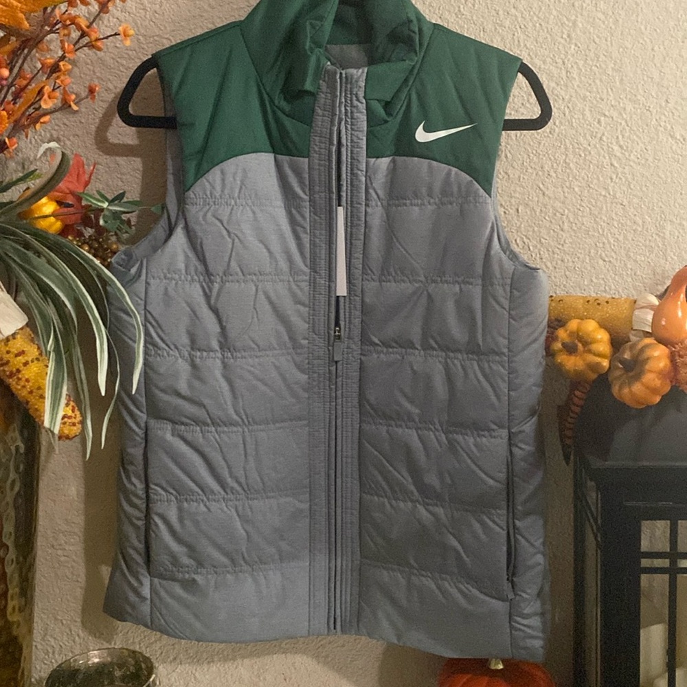 Nike Gray and Green Quilted Puffer Vest